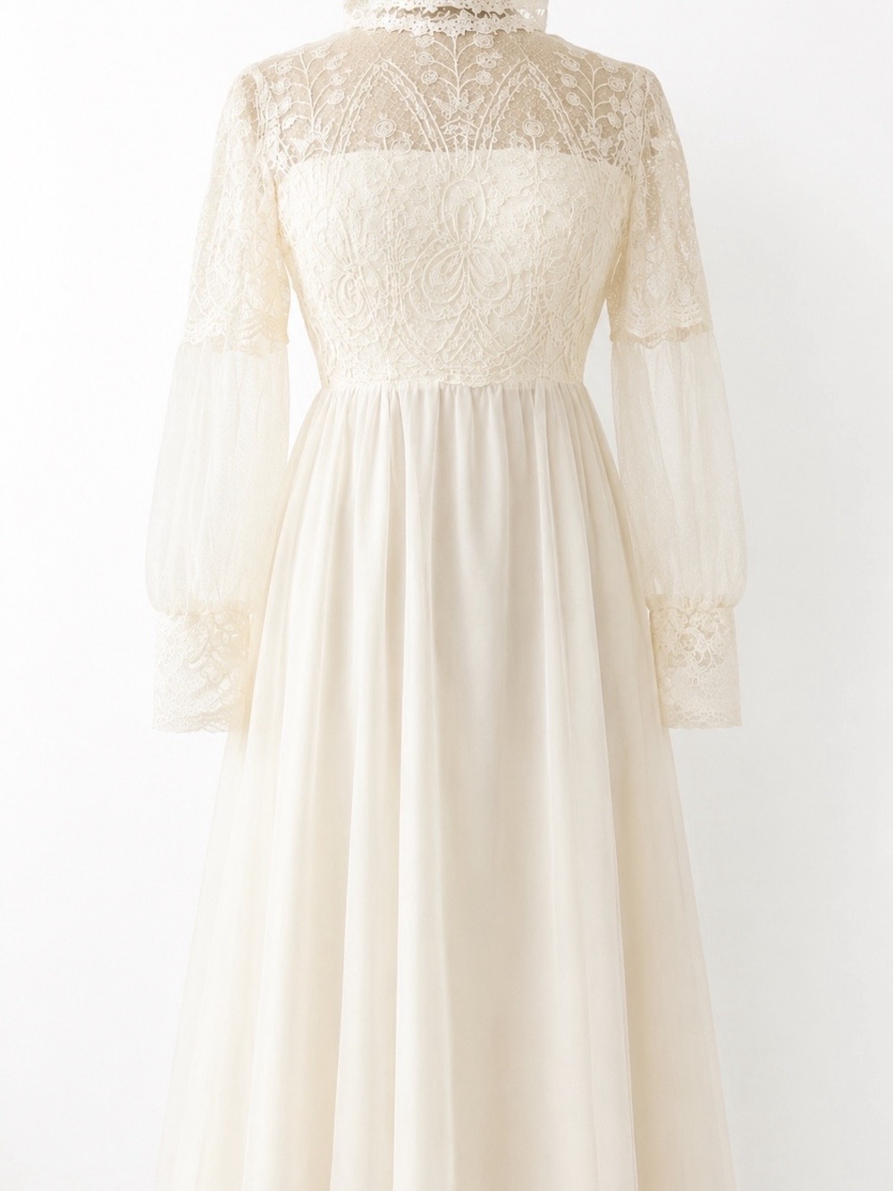 Elegant White Lace High-Neck Women's Dress